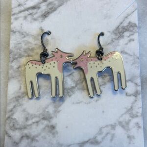 Vintage Laurel Burch Adorable Pink & Cream “Wild Dog” Earrings.